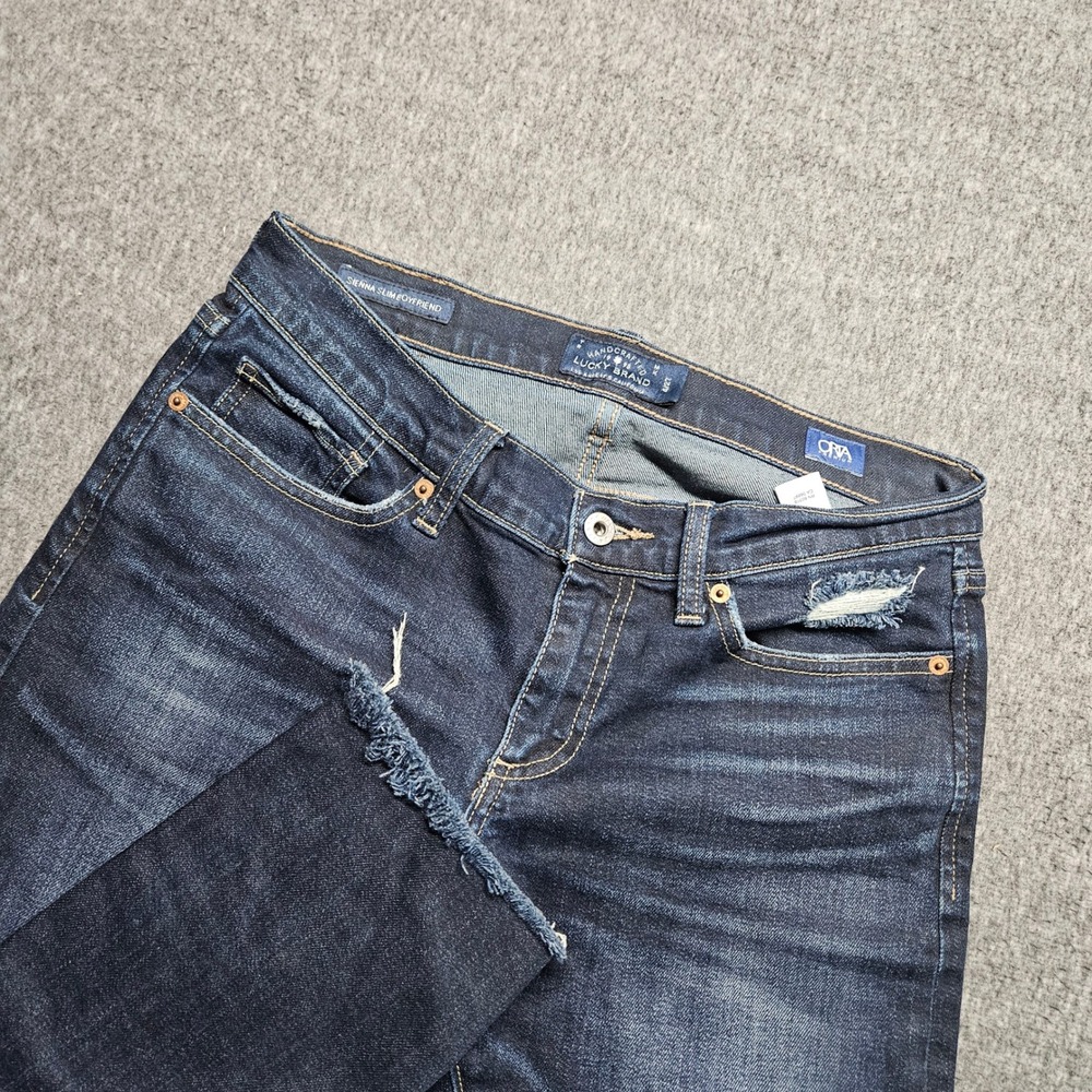 Lucky Brand Sienna Slim Boyfriend Womens 4/27 Dark Wash Distressed Raw Hem Jeans